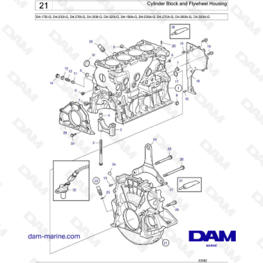 Volvo Penta D4-175I-G / D4-230I-G / D4-270I-G / D4-300I-G / D4-320I-G / D4-150A-G / D4-230A-G / D4-270A-G - Cylinder Block and