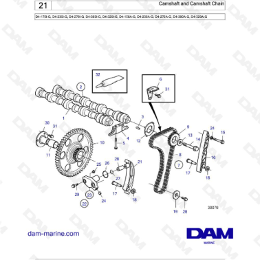 Volvo Penta D4-175I-G / D4-230I-G / D4-270I-G / D4-300I-G / D4-320I-G / D4-150A-G / D4-230A-G / D4-270A-G - Camshaft and C