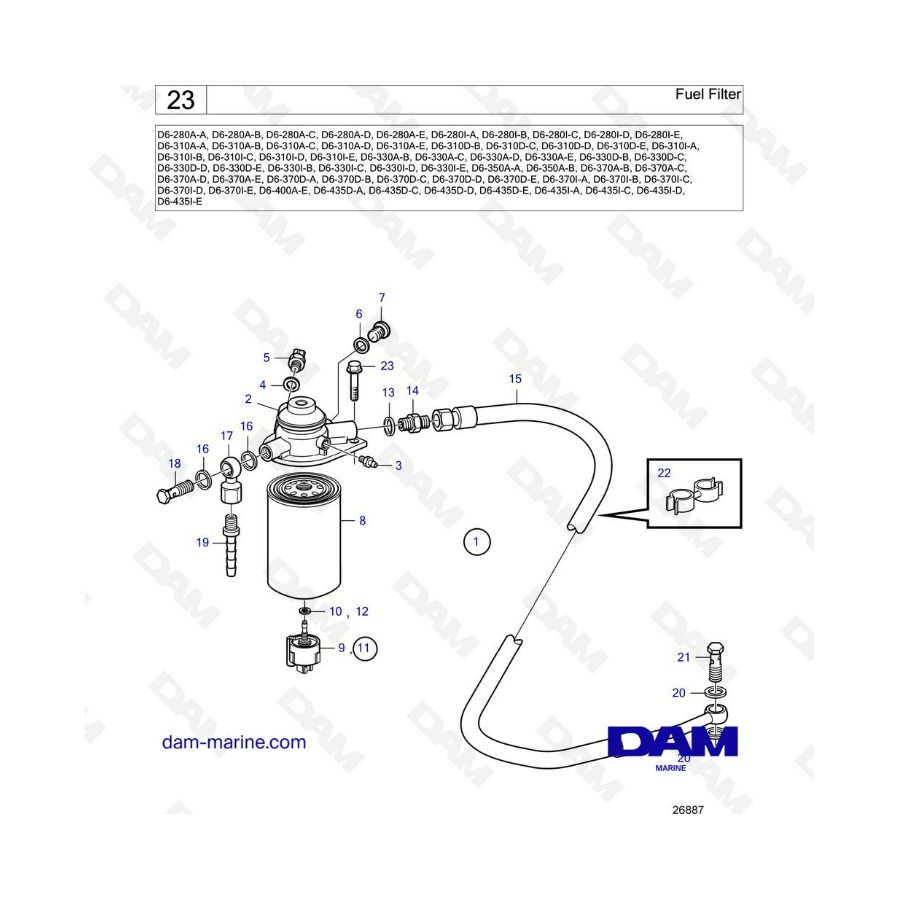 Filtro de combustible para Volvo Penta D6-280 / D6-310 / D6-330 / D6-350 / D6-370 / D6-400 / D6-435