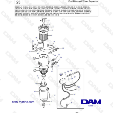 Volvo Penta D6-280 / D6-310 / D6-330 / D6-350 / D6-370 / D6-400 / D6-435 - Fuel filter & water separator