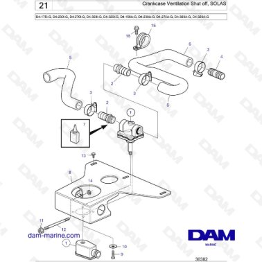 Volvo Penta D4-175I-G / D4-230I-G / D4-270I-G / D4-300I-G / D4-320I-G / D4-150A-G / D4-230A-G / D4-270A-G - Crankcase Ventilat