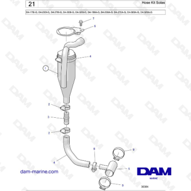 Volvo Penta D4-175I-G / D4-230I-G / D4-270I-G / D4-300I-G / D4-320I-G / D4-150A-G / D4-230A-G / D4-270A-G - Hose Kit So
