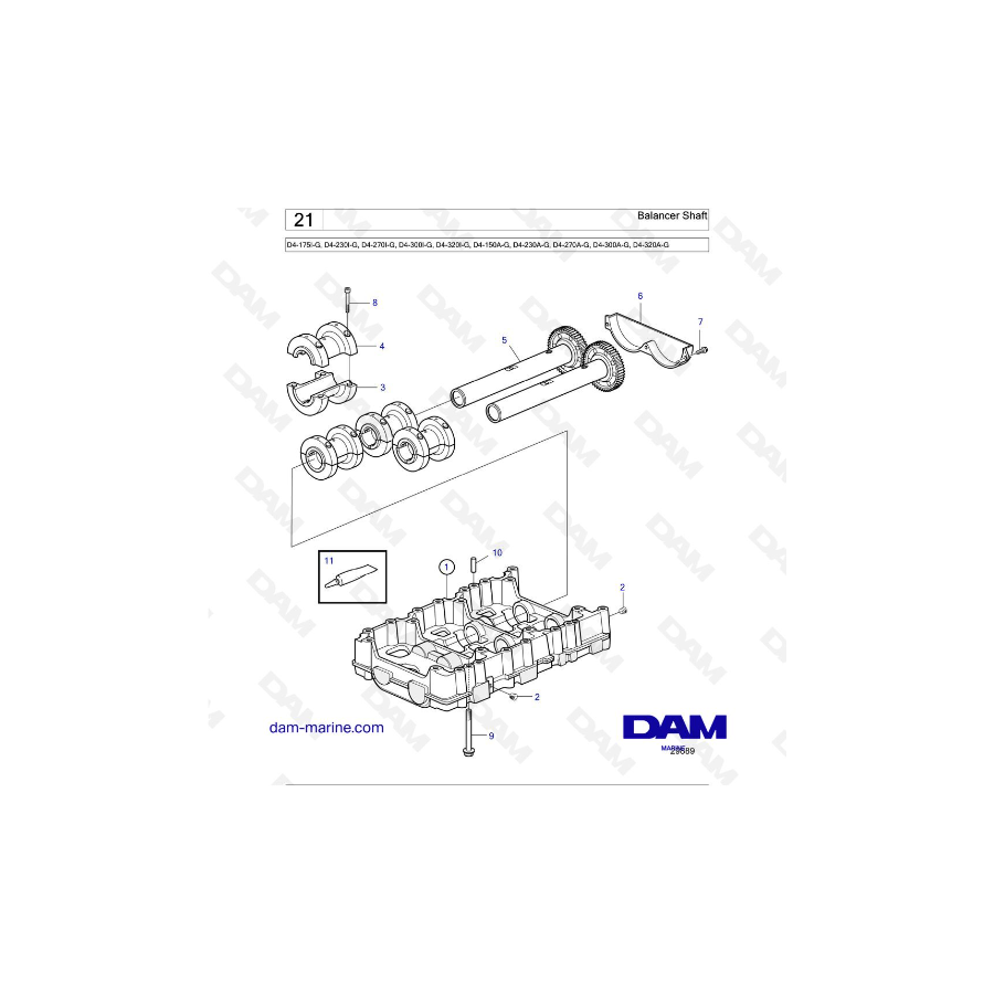 Volvo Penta D4-175I-G / D4-230I-G / D4-270I-G / D4-300I-G / D4-320I-G / D4-150A-G / D4-230A-G / D4-270A-G - Eje equilibrador
