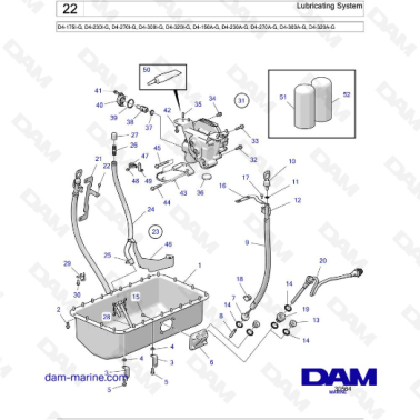 Volvo Penta D4-175I-G / D4-230I-G / D4-270I-G / D4-300I-G / D4-320I-G / D4-150A-G / D4-230A-G / D4-270A-G - Lubricating System
