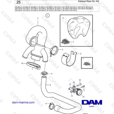 Volvo Penta D6-280 / D6-310 / D6-330 / D6-350 / D6-370 - Exhaust riser kit, AQ