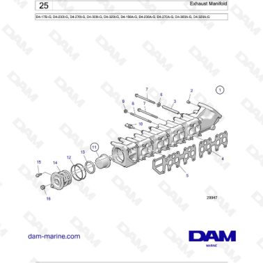 Volvo Penta D4-175I-G / D4-230I-G / D4-270I-G / D4-300I-G / D4-320I-G / D4-150A-G / D4-230A-G / D4-270A-G - Exhaust Manifold