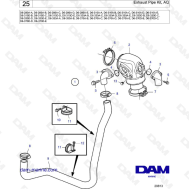 Volvo Penta D6-280 / D6-310 / D6-330 / D6-350 / D6-370 - Exhaust pipe kit, AQ