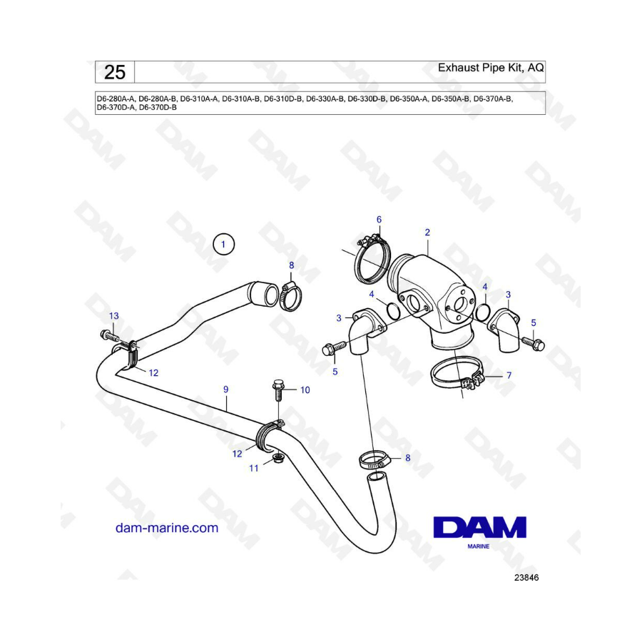 Volvo Penta D6-280 / D6-310 / D6-330 / D6-350 / D6-370 - Kit de tubo de escape, AQ 