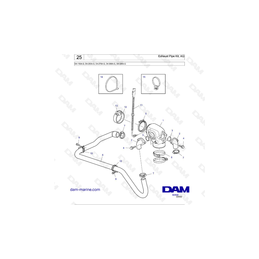 Volvo Penta D4-150A-G / D4-230A-G / D4-270A-G / D4-300A-G / D4-320A-G - Kit de tubo de escape