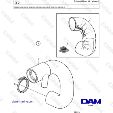 Volvo Penta D6-280 / D6-310 / D6-330 / D6-350 / D6-370 / D6-400 / D6-435 - Exhaust riser kit, inboard