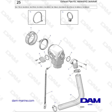 Volvo Penta D4-175I-G / D4-230I-G / D4-270I-G / D4-300I-G / D4-320I-G / D4-150A-G / D4-230A-G / D4-270A-G - Exhaust Pipe Kit