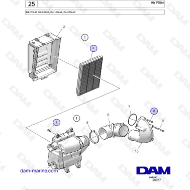Volvo Penta D4-175I-G / D4-230I-G / D4-270I-G / D4-300I-G / D4-320I-G / D4-150A-G / D4-230A-G / D4-270A-G - Air Filter