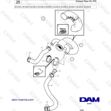 Volvo Penta D6-370 / D6-400 / D6-435 - Exhaust riser kit, ips