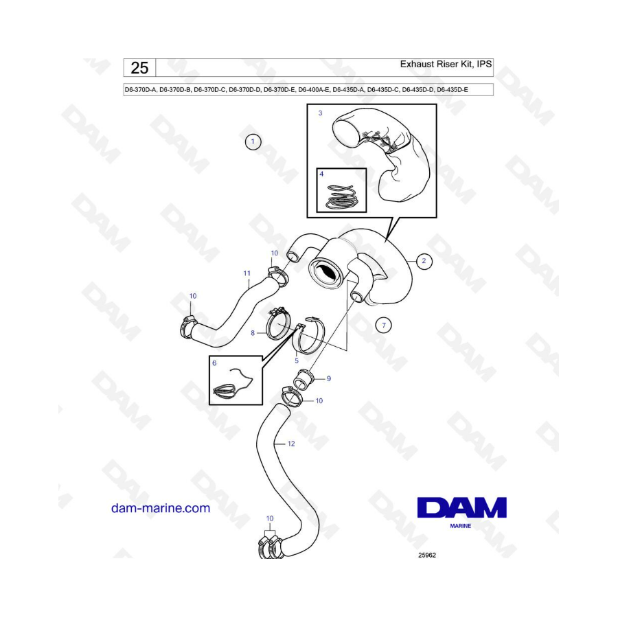 Volvo Penta D6-370 / D6-400 / D6-435 - Exhaust riser kit, ips 