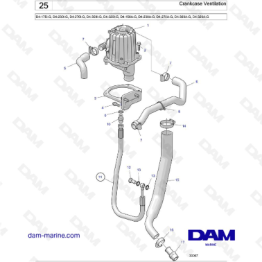 Volvo Penta D4-175I-G / D4-230I-G / D4-270I-G / D4-300I-G / D4-320I-G / D4-150A-G / D4-230A-G / D4-270A-G - Crankcase Ventila