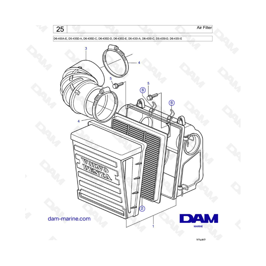 Filtro de aire para Volvo Penta D6-400 / D6-435