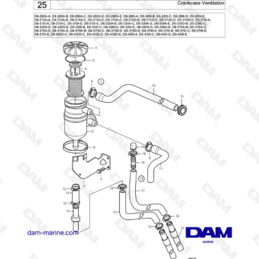 Volvo Penta D6-280 / D6-310 / D6-330 / D6-350 / D6-370 / D6-435 - Crankcase ventilation