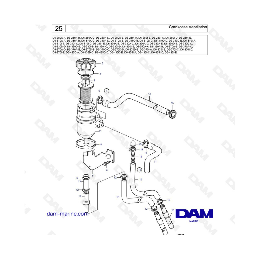 Volvo Penta D6-280 / D6-310 / D6-330 / D6-350 / D6-370 / D6-435 - Crankcase ventilation