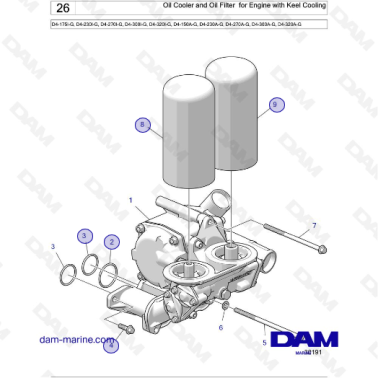 Volvo Penta D4-175I-G / D4-230I-G / D4-270I-G / D4-300I-G / D4-320I-G / D4-150A-G / D4-230A-G / D4-270A-G - Oil Cooler and