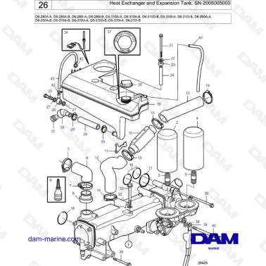 Volvo Penta D6-280 / D6-310 / D6-350 / D6-370 - Heat exchanger & expansion tank