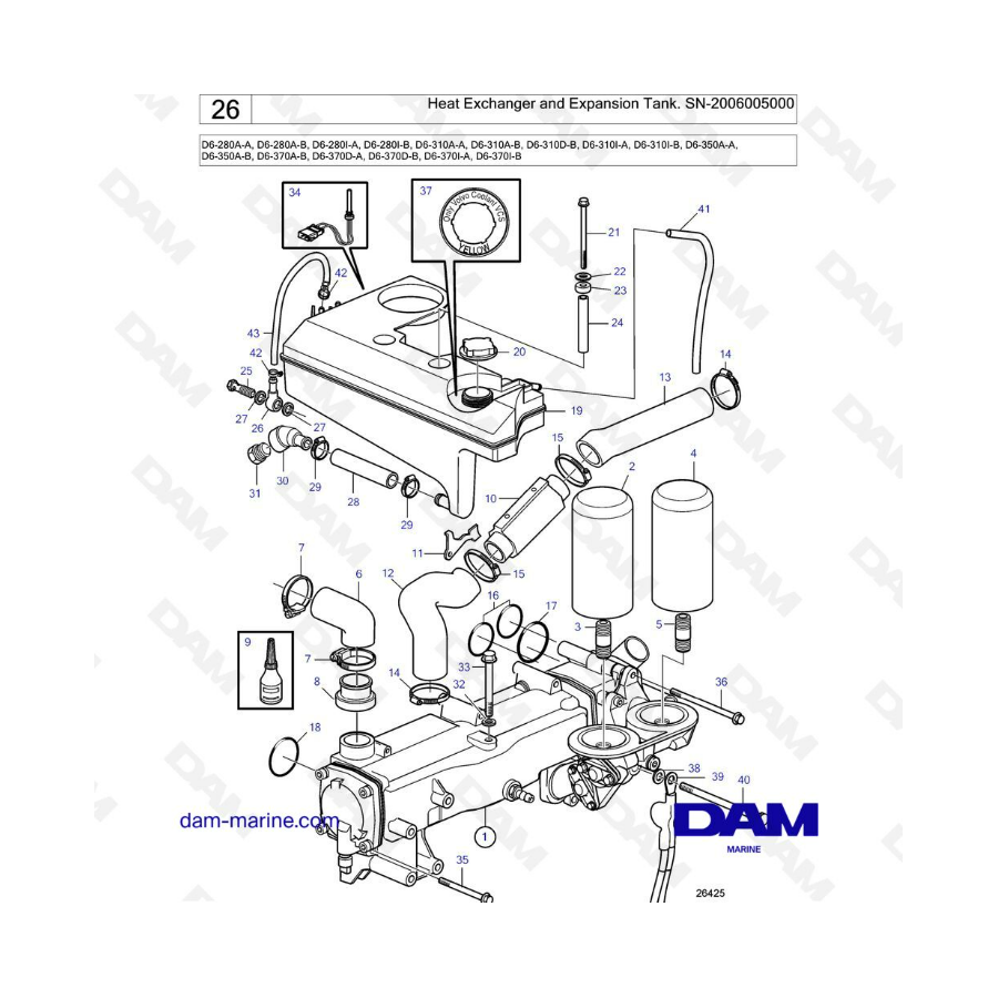 Volvo Penta D6-280 / D6-310 / D6-350 / D6-370 - Intercambiador de calor y depósito de expansión 