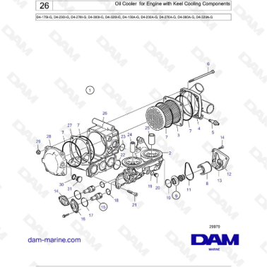 Volvo Penta D4-175I-G / D4-230I-G / D4-270I-G / D4-300I-G / D4-320I-G / D4-150A-G / D4-230A-G / D4-270A-G - Oil Cooler for