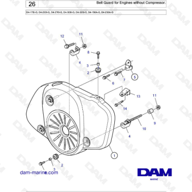 Volvo Penta D4-175I-G / D4-230I-G / D4-270I-G / D4-300I-G / D4-320I-G / D4-150A-G / D4-230A-G / D4-270A-G - Belt Guard for