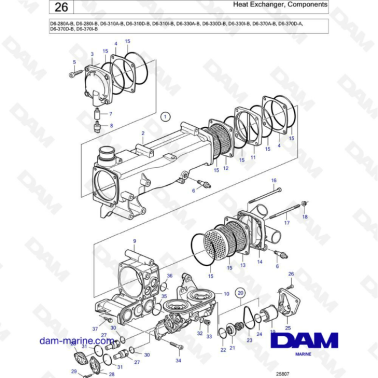 Volvo Penta D6-280 / D6-310 / D6-330 / D6-350 / D6-370 - Heat exchanger components