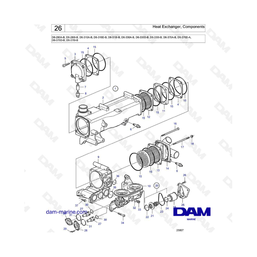 Componentes del intercambiador de calor para Volvo Penta D6-280 / D6-310 / D6-330 / D6-350 / D6-370