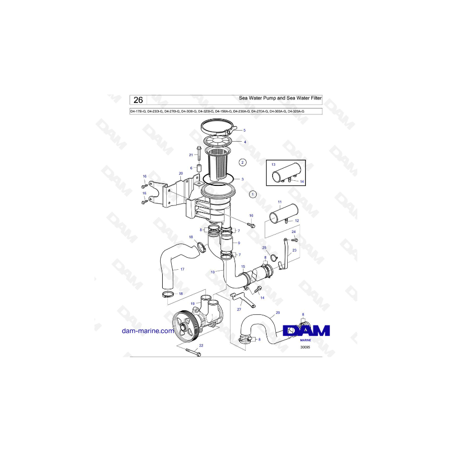 Volvo Penta D4-175I-G / D4-230I-G / D4-270I-G / D4-300I-G / D4-320I-G / D4-150A-G / D4-230A-G / D4-270A-G - sea-water