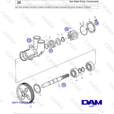Volvo Penta D4-175I-G / D4-230I-G / D4-270I-G / D4-300I-G / D4-320I-G / D4-150A-G / D4-230A-G / D4-270A-G - Sea Water Pum