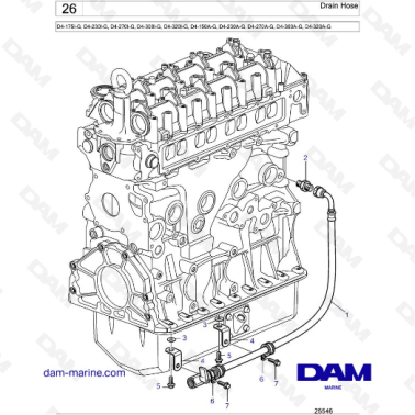 Volvo Penta D4-175I-G / D4-230I-G / D4-270I-G / D4-300I-G / D4-320I-G / D4-150A-G / D4-230A-G / D4-270A-G - Drain Hose