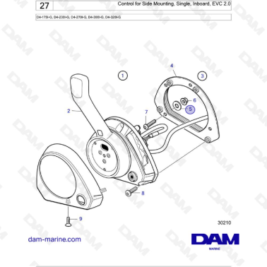 Volvo Penta D4-175I-G / D4-230I-G / D4-270I-G / D4-300I-G / D4-320I-G - Control for Side Mounting