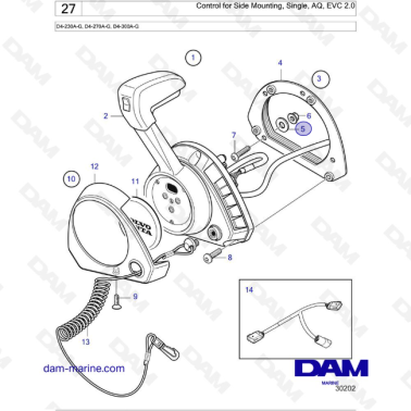 Volvo Penta D4-230A-G / D4-270A-G / D4-300A-G -Control for Side Mounting, Single