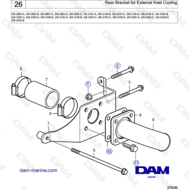 Volvo Penta D6-280 / D6-310 / D6-330 / D6-370 / D6-435 - Rear bracket for external keel cooling