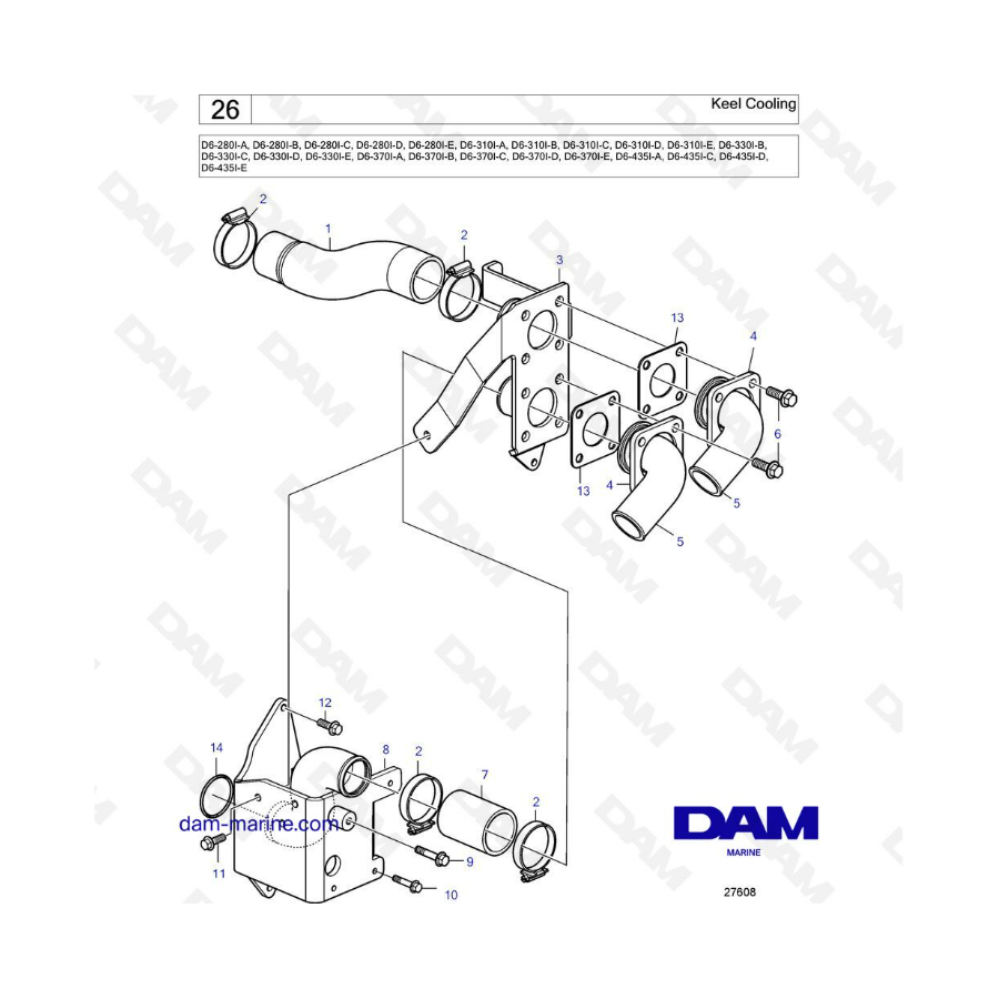 Refrigeración de quilla para Volvo Penta D6-280 / D6-310 / D6-330 / D6-370 / D6-435