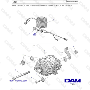 Volvo Penta D4-175I-G / D4-230I-G / D4-270I-G / D4-300I-G / D4-320I-G / D4-230A-G / D4-270A-G / D4-300A-G - Extra Alternator
