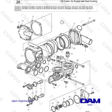 Volvo Penta D6-280 / D6-310 / D6-330 / D6-370 / D6-435 - Oil cooler for engine with keel cooling