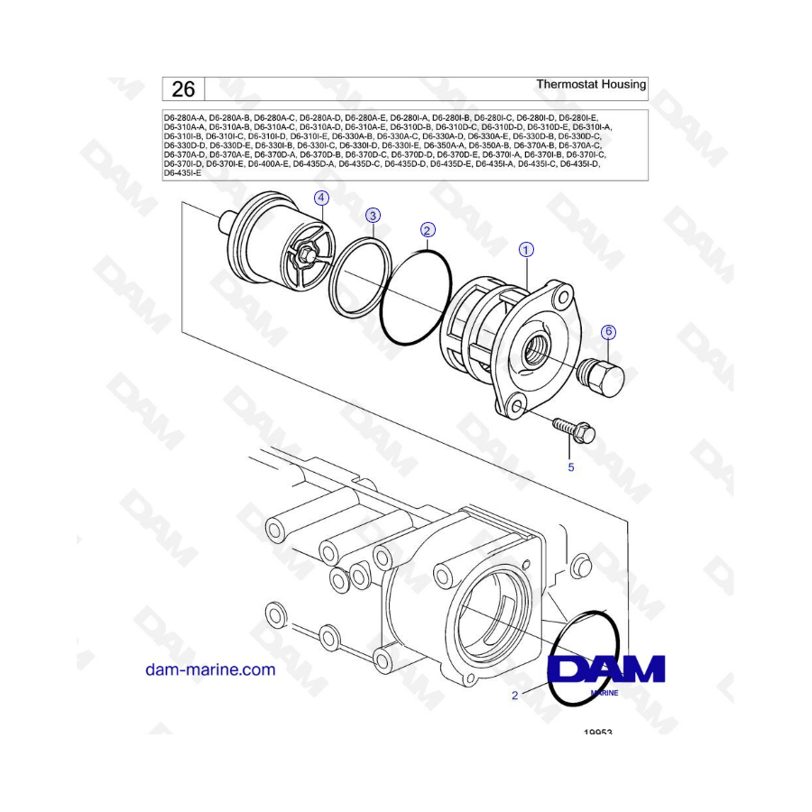 Volvo Penta D6-280 / D6-310 / D6-330 / D6-350 / D6-370 / D6-400 / D6-435 - Carcasa del termostato