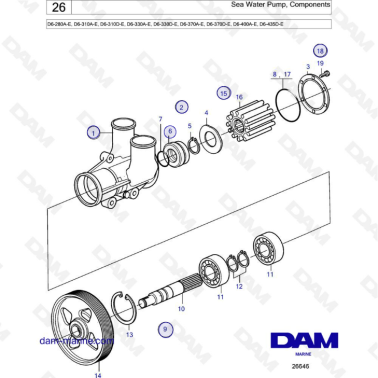 Volvo Penta D6-280 / D6-310 / D6-330 / D6-370 - Sea water pump, components