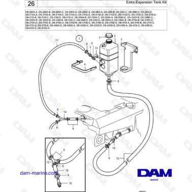 Volvo Penta D6-280 / D6-310 / D6-330 / D6-350 / D6-370 / D6-400 / D6-435 - Extra expansion tank kit