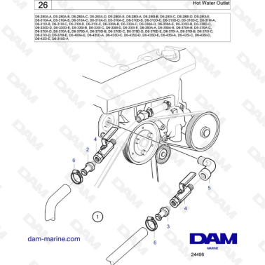 Volvo Penta D6-280 / D6-310 / D6-330 / D6-350 / D6-370 / D6-400 / D6-435 - Hot water outlet