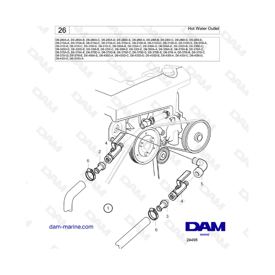 Volvo Penta D6-280 / D6-310 / D6-330 / D6-350 / D6-370 / D6-400 / D6-435 - Hot water outlet Volvo Penta D6-280 / D6-310 / D6-330 / D6-350 / D6-370 / D6-400 / D6-435 - Hot water outlet