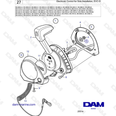 Volvo Penta D6-280 / D6-310 / D6-330 / D6-350 / D6-370 / D6-400 / D6-435 - Electronic control for side installation, evc-d