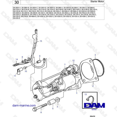 Volvo Penta D6-280 / D6-310 / D6-330 / D6-350 / D6-370 / D6-400 / D6-435 - Starter motor