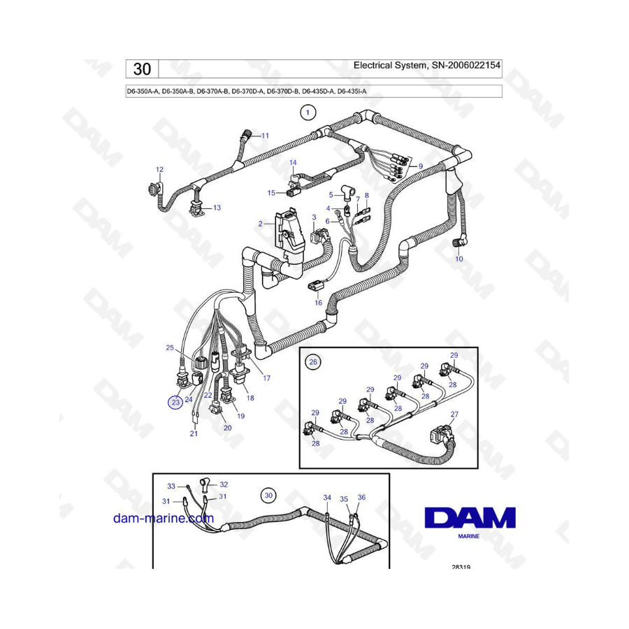 Volvo Penta D6-350 / D6-370 / D6-435 - Sistema eléctrico, SN-2006022154 
