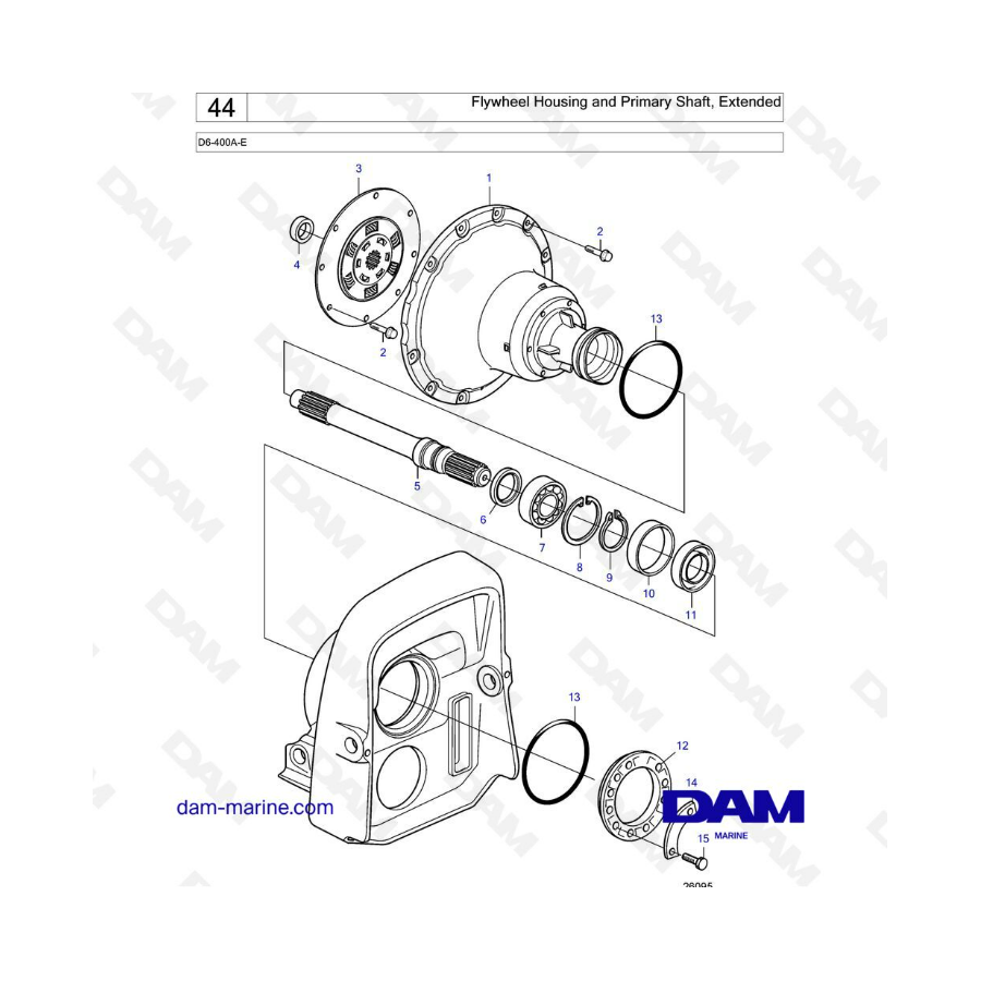 Volvo Penta D6-400 - Caja del volante y eje primario, extendidos