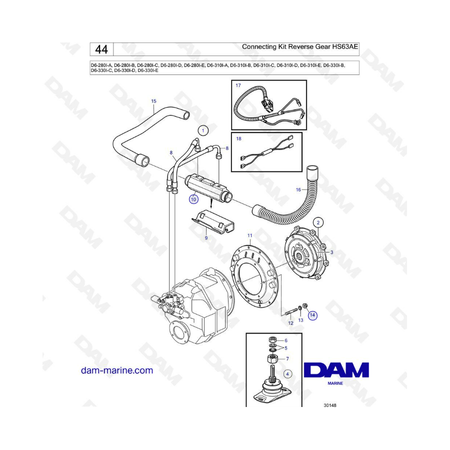 Volvo Penta D6-280 / D6-310 / D6-330 - Connecting kit reverse gear HS63AE