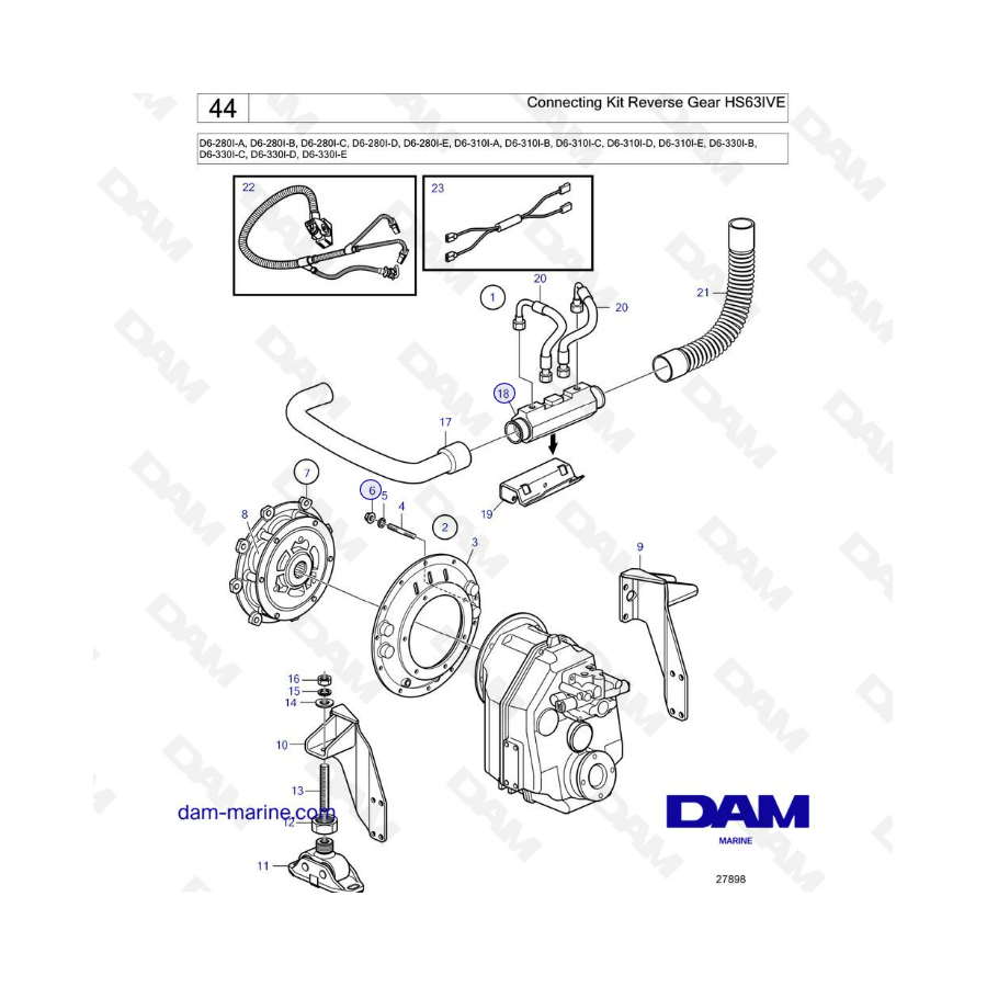 Volvo Penta D6-280 / D6-310 / D6-330 - Connecting kit reverse gear HS63IVE