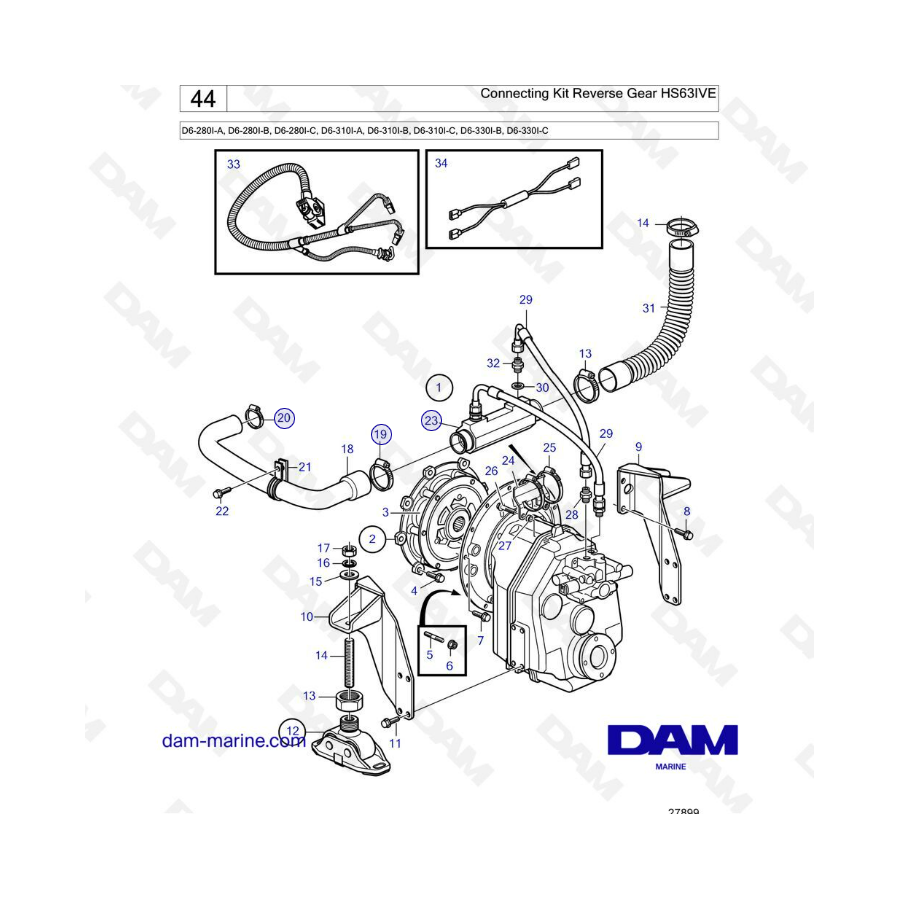 Volvo Penta D6-280 / D6-310 / D6-330 - Kit de conexión marcha atrás HS63IVE